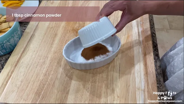 mixing sugar and cinnamon in a bowl for Banana Rum Rolls