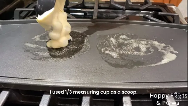 Placing blueberry pancake batter on a buttered hotplate