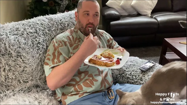 man eating french toast