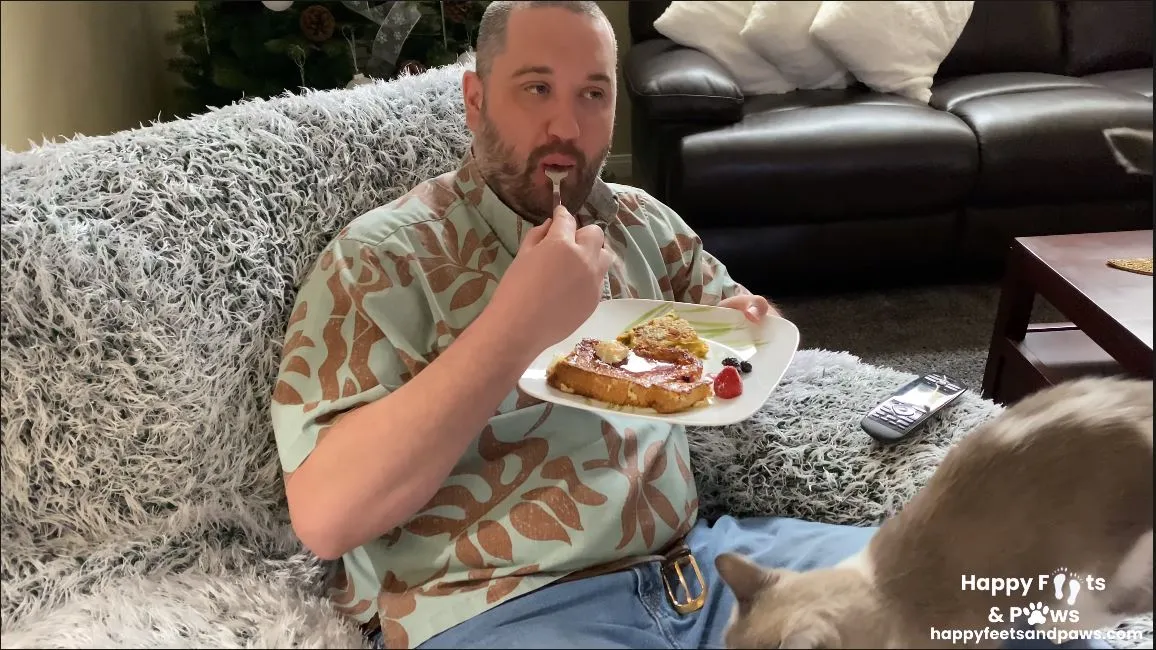 man eating french toast