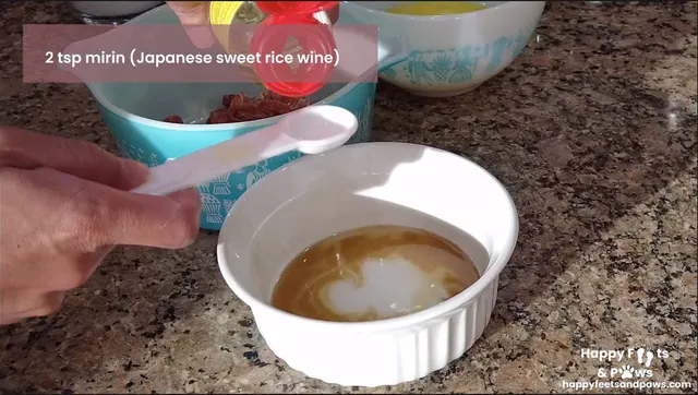 sweet wine sauce being mixed for Lap Xuong Fried Rice recipe