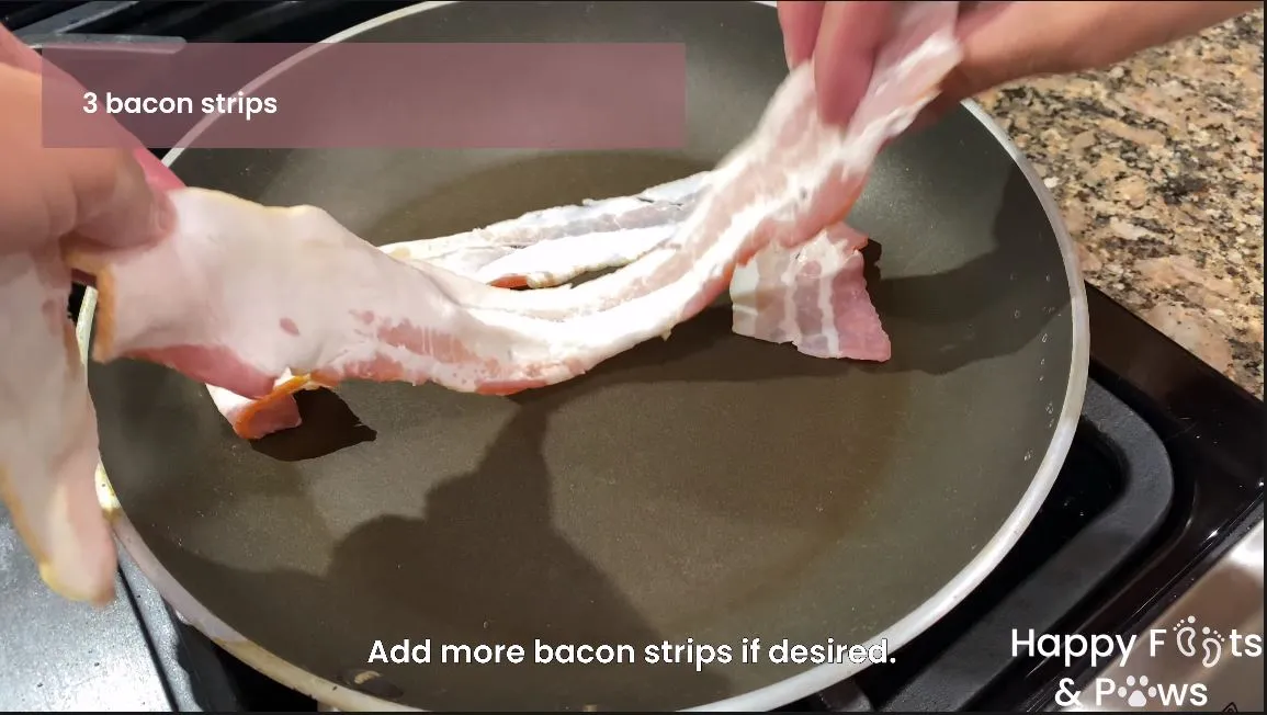 Raw bacon being placed in pot for cooking