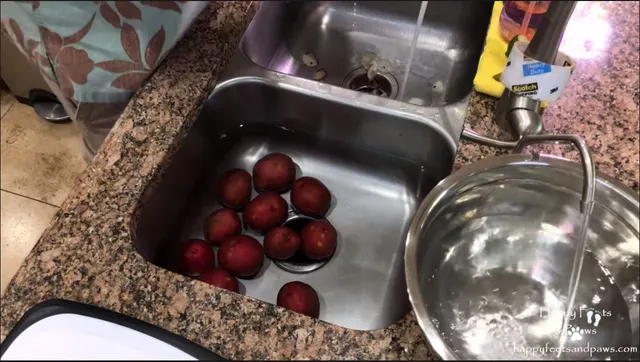 peeling potatos in the sink